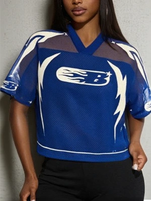 Letter Printed Mesh V Neck Casual Jerseys