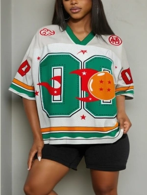 Colorblock Printed V Neck Loose Jerseys