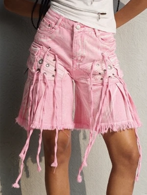 Multi Pocket Tie-wrap Denim Cargo Shorts