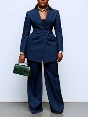 Plain Notch Lapel Blazers Straight Pant Sets