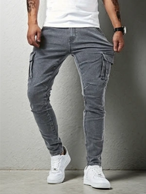 Solid Washed Pockets Men Jeans