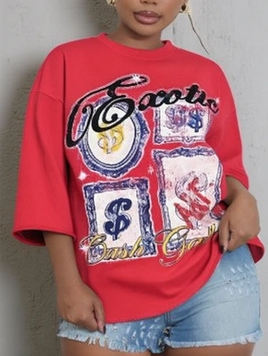 Dollar Letter Printed Loose Pullover T-shirts