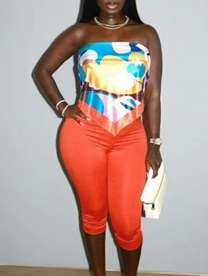 Colorblock Bandage Scarf Tube Capri Pants Sets