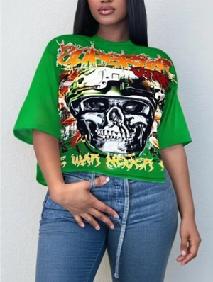 Skull Letter Printed Streetwear Loose T-shirts
