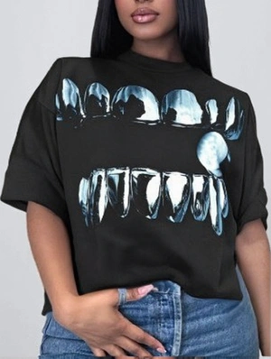 Grillz Teeth Printed Loose Vintage T-shirts
