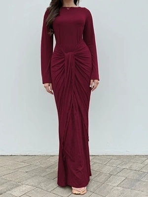 Ruched Bodycon Lace-Up Ribbons Maxi Dress