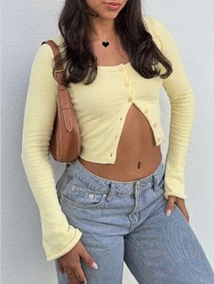 Plain Color Button Up Bodycon Cardigan