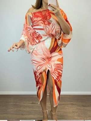 Floral Off Shoulder Split Hem Skirt Sets