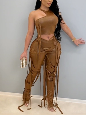 Irregular Tie-wrap Cropped Tank Pant Sets