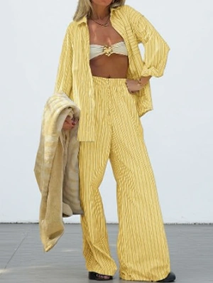 Colorblock Striped Loose Shirt Pant Sets