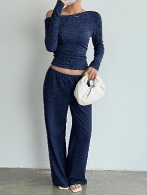 Ruched Off Shoulder Loose Casual Pant Sets