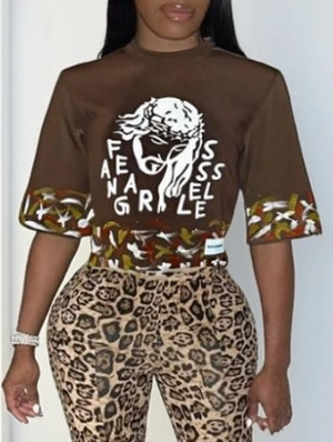 Abstract Letter Cartoon Printed Loose T-shirts