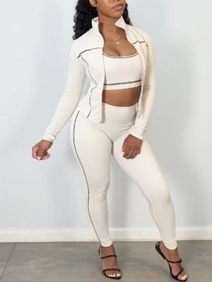 Colorblock Line Zipper Sweatshirt Tank Pant 3 Piece Sets
