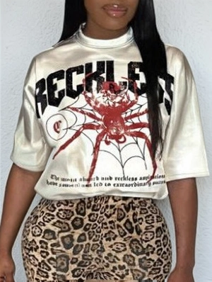 Spider Net Letter Printed Baggy Casual T-shirts