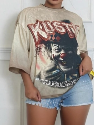 Joker Letter Printed Crewneck Loose T-shirts