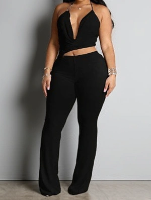 Metal Ring Halter Backless Lace-Up Jumpsuits