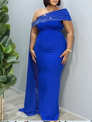 Rhinestones Off Shoulder Ribbons Maxi Dress