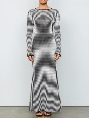 Striped Backless Tie-wrap Mermaid Maxi Dress