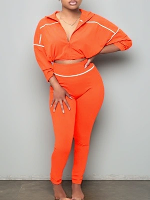 Colorblock Line Zipper Cropped Pant Sets