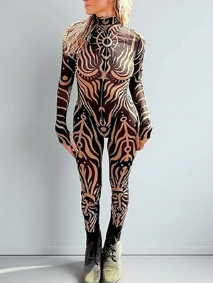 Geometric Printed Bodycon Long Sleeve Jumpsuits