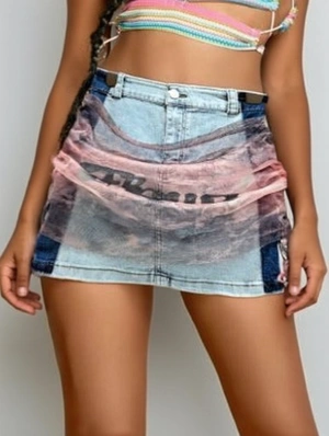 Colorblock Denim Ruched Lace-Up Skirts
