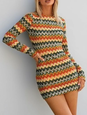 Colorblock Striped Long Sleeve Fitted Mini Dress