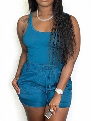 Plain U Neck I-Shaped Tank Casual Short Sets