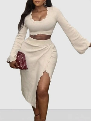 Lacework Cropped Split Hem A-line Skirt Sets