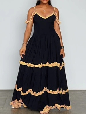 Disty Floral Lacework V Neck Sleeveless Maxi Dress