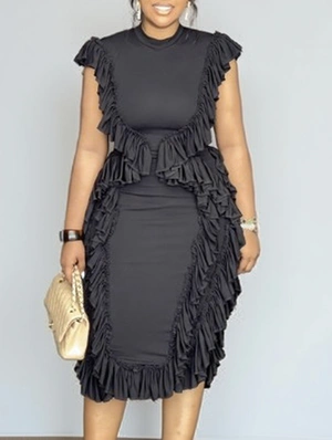 Plain Lacework Bodycon Sleeveless Midi Dress