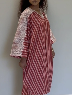 Colorblock Lace Detail V Neck Loose Maxi Dress