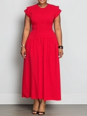 Wing Ruffle Sleeve Lacework A-line Maxi Dress