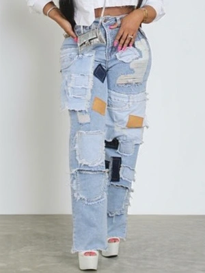 Colorblock Patched Washed Denim Jeans
