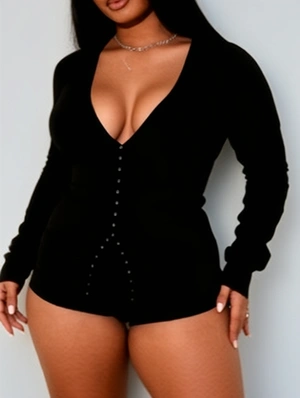 Plain Color Low-cut Bodycon Short Sets