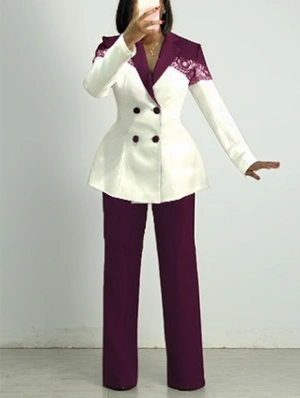 Lace Panel Colorblock Lapel Blazers Pant Sets