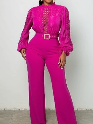 Lace Panel Hollow-out Straight Jumpsuits