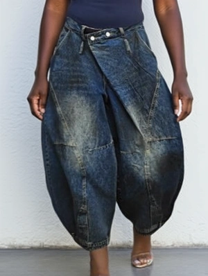 Irregular Distressed Wide Leg Denim Jeans