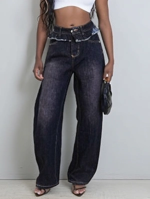 Pleated Ruffle Distressed Loose Denim Jeans