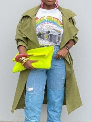 Plain Color Lapel Button Up Trench Coat