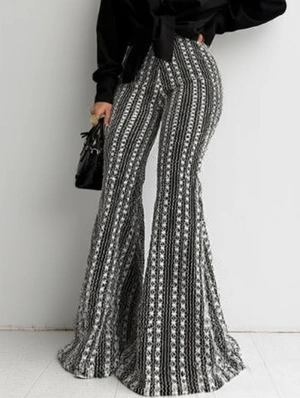 Colorblock Striped Bodycon Flare Leg Pants