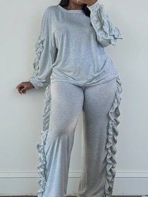Plain Loose Stringy Selvedge Long Sleeve Pant Sets