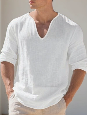 Collarless Long Sleeve V-shape Shirts
