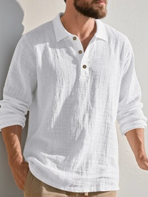 Pure Color Band Collar Long Sleeve Tee