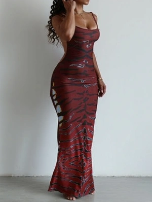 Colorblock Printed Backless Maxi Dress
