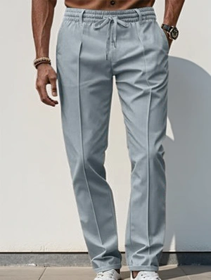 Pure Color Straight Fitted Elastic Long Pant