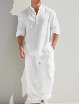Solid Color Loose Long Sleeve Simple Design  Long Sets