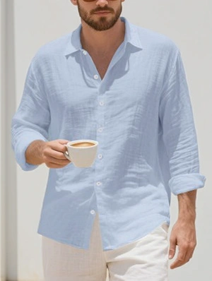 V-shape Lapel Lapped Sleeve Linen Shirts