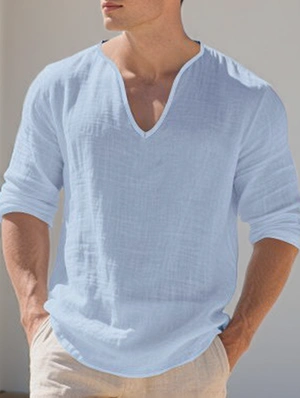 Pure Color Collarless Long Sleeve Tee