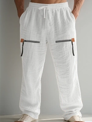 Applique Crop Pants Zippered Pocket Long Pant  Cropped