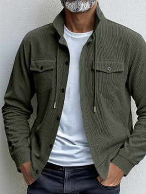 Drawstring Raglan Chest Pocket Corduroy Short Coats